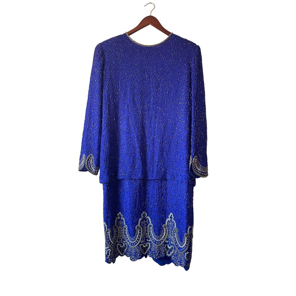 Vintage 80s 100%‎ silk beaded midi dress with layering size xlarge